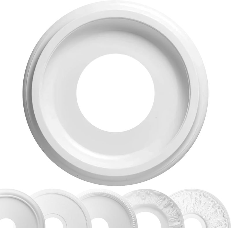 OHLECTRIC Ceiling Medallion (16″ × 4″ Center Hole) White Molded Plastic Smooth Medallion 16″ OD × 4″ ID ×7/8 ″ P. Durable Molded Medallion, Decorative Medallion for Ceiling, Lights, Chandeliers - Image 1
